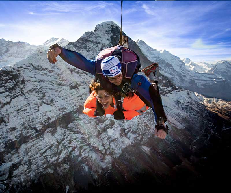 Skydiving with beautiful view of Eiger Mountain in background